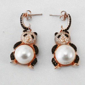 Panda Earrings 18k Rose Gold Overlay 925